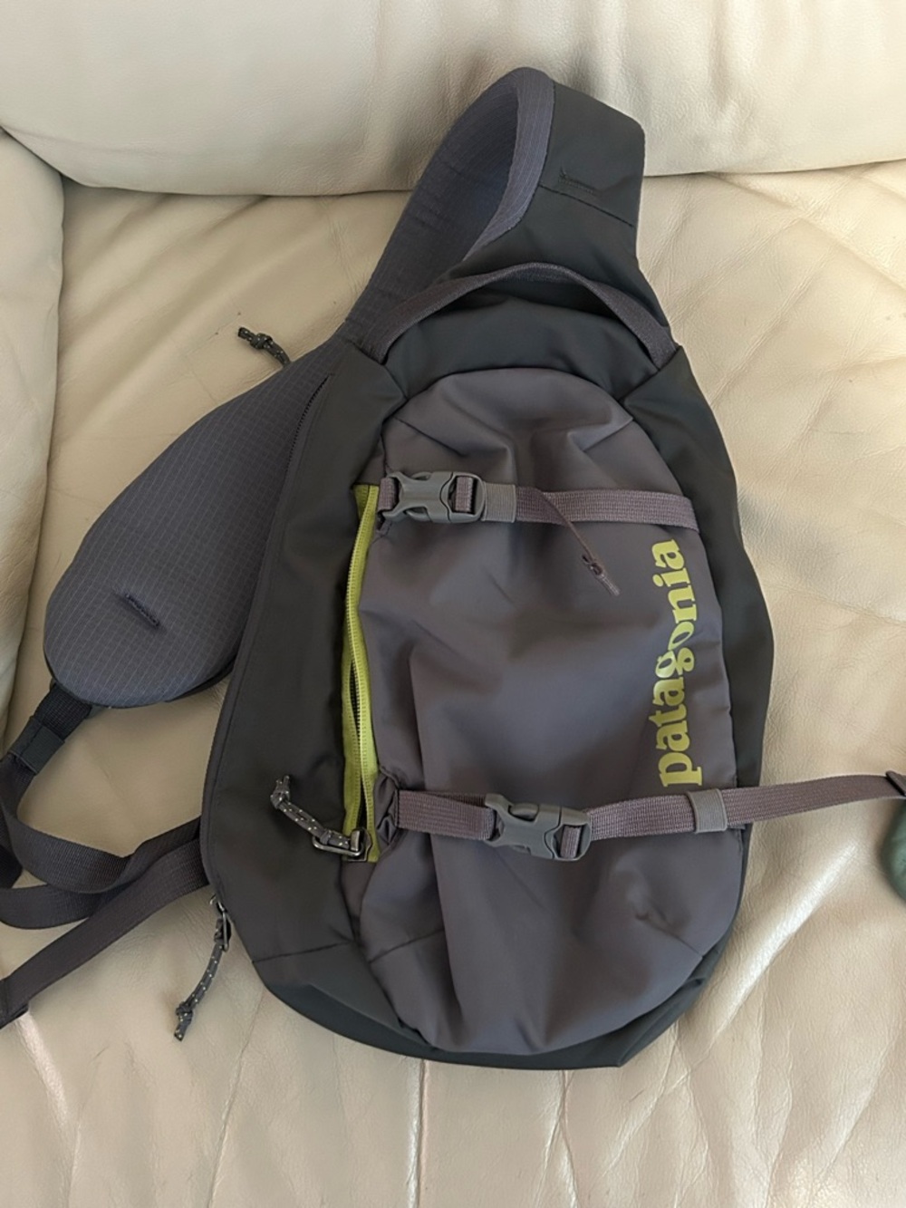 Patagonia Gray and Lime Atom Sling Bag